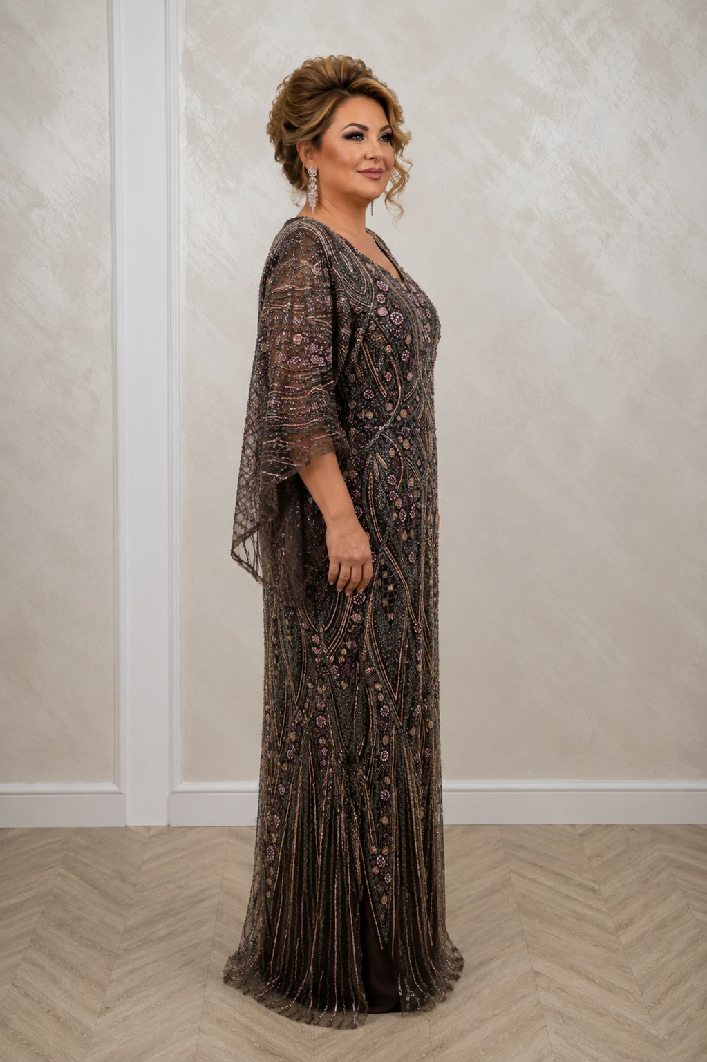 Rochia Georgiana - Rochie lunga eleganta plus size cu broderie si perle