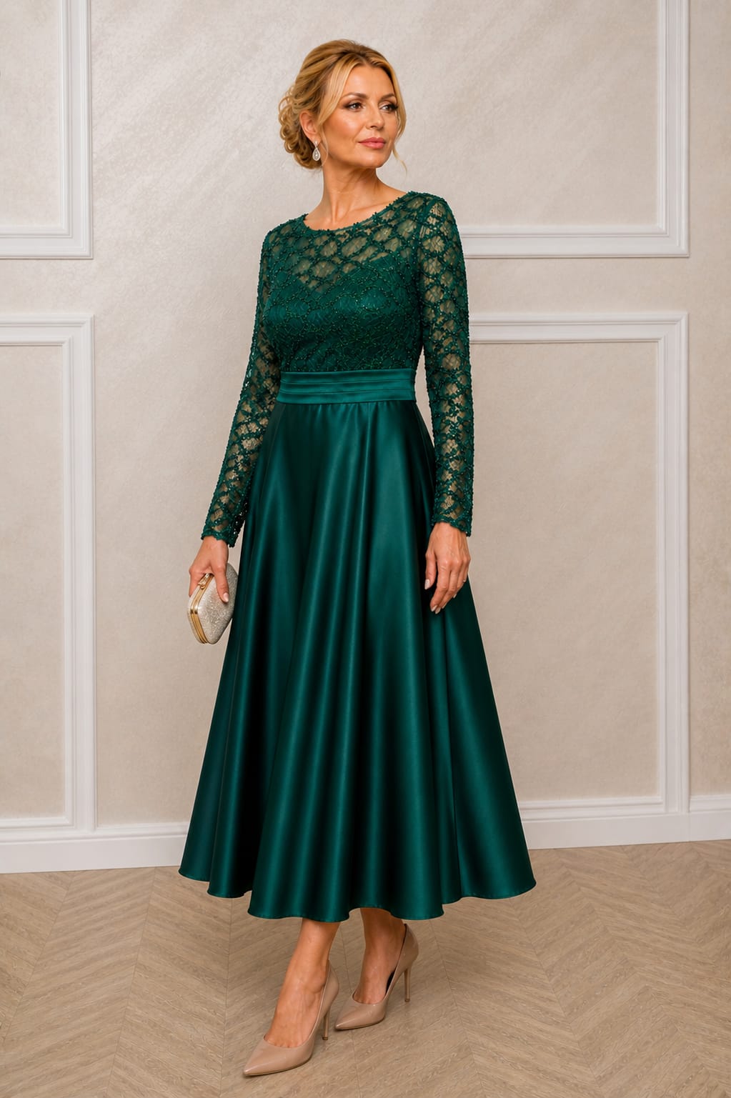 Rochia Dixi - rochie eleganta lungime midi cu maneci disponibila in 3 nuante