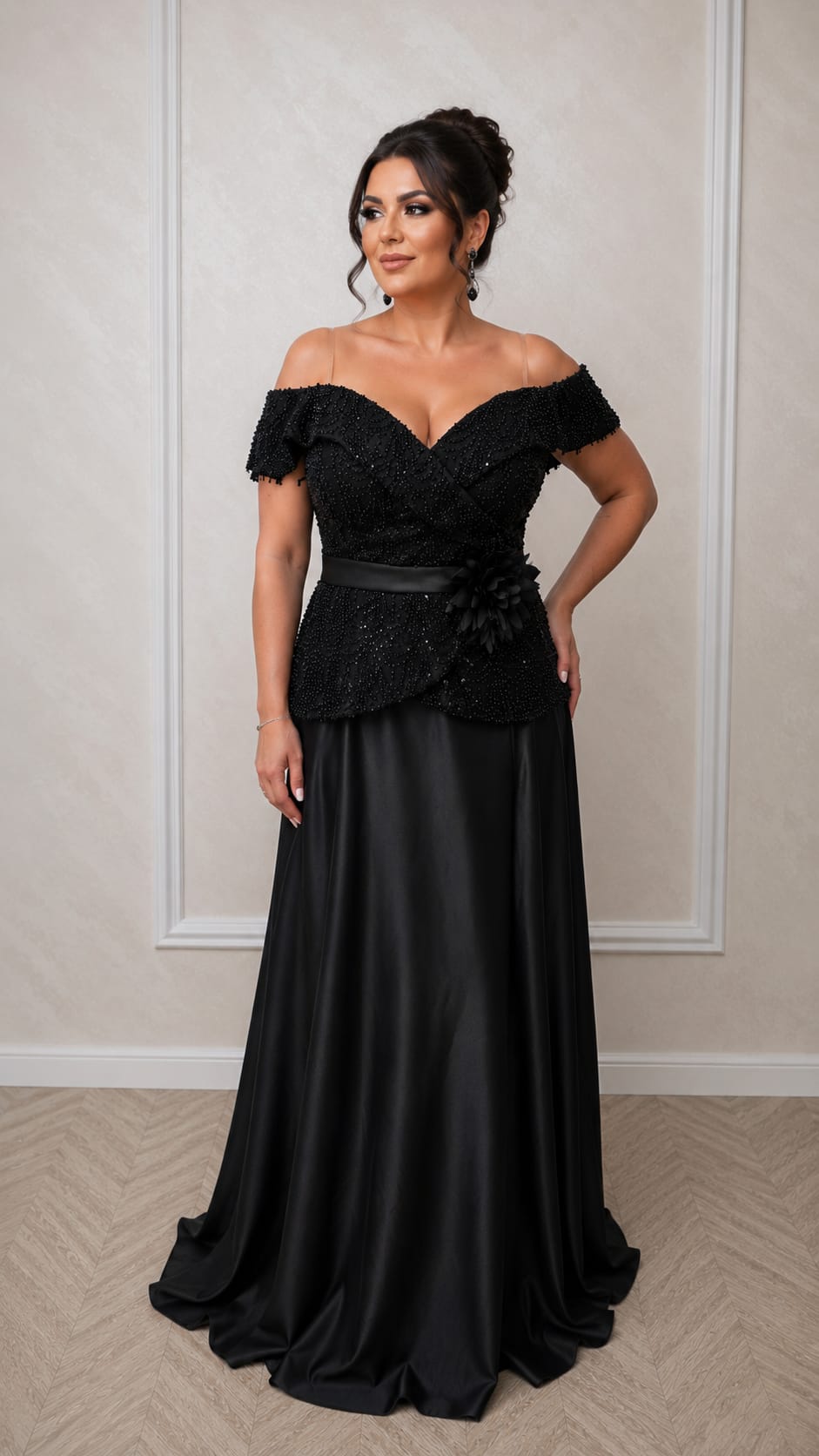 Rochia Legend – Rochie de seara din tafta cu corset paietrat si bretele cazute pe umar