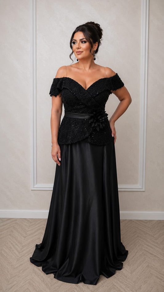 Rochia Legend – Rochie de seara din tafta cu corset paietrat si bretele cazute pe umar