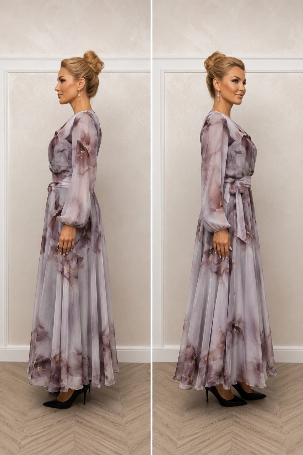 Rochie Mirena  - Rochie din organza florala, comoda si foarte usoara lungime midi-maxi