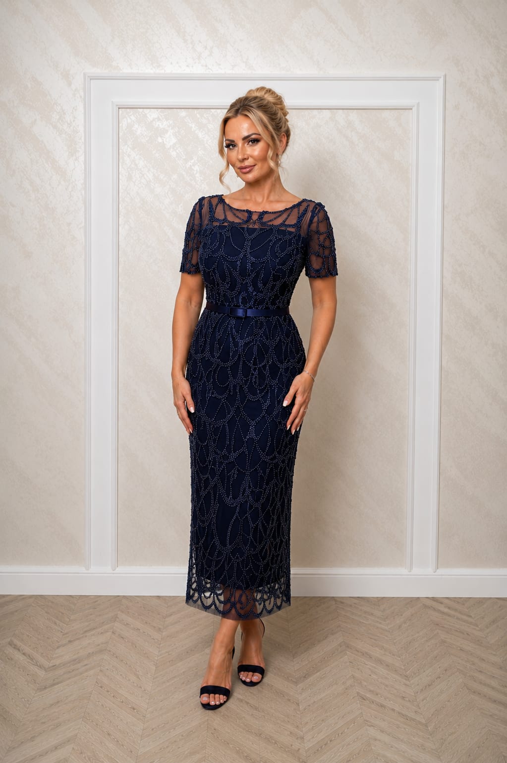 Rochie Diandra Bleumarin - cu broderie din perle si design luxury pentru evenimente speciale