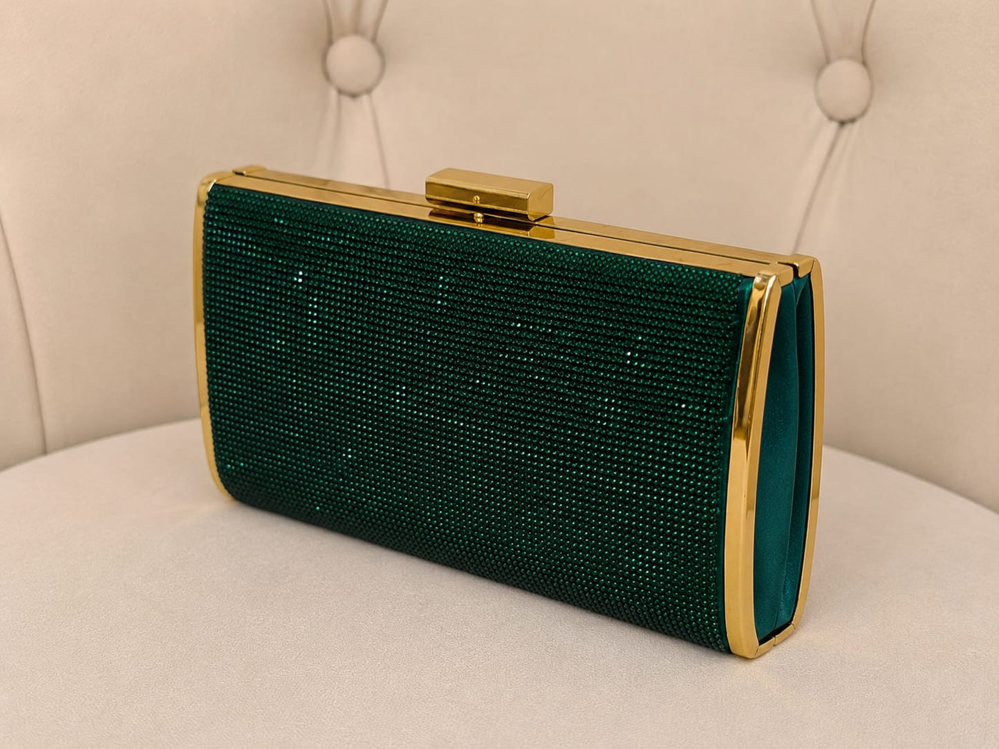 Geanta Clutch verde smarald cu strassuri