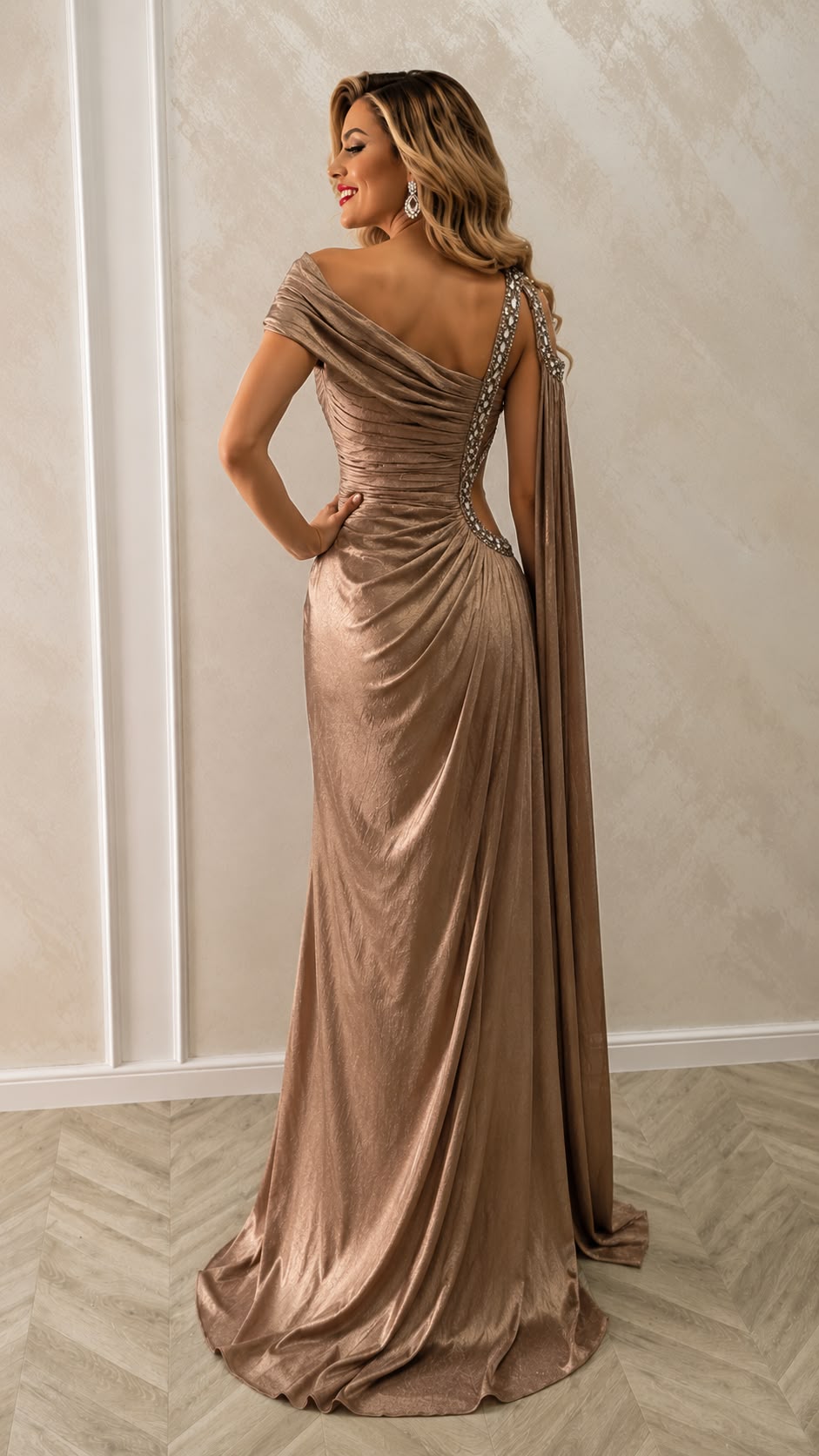 Rochie lunga eleganta Jaluz cu slit si drapaje