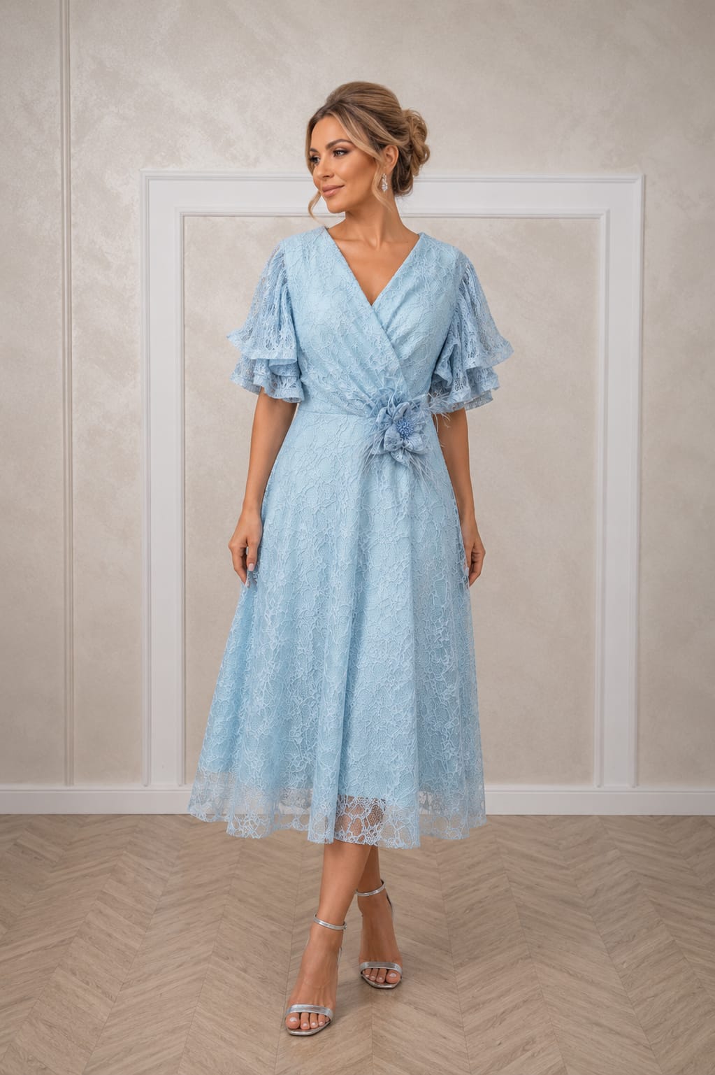 Rochia LOVE Midi - rochie lungime midi din dantela  cu maneci vaporoase