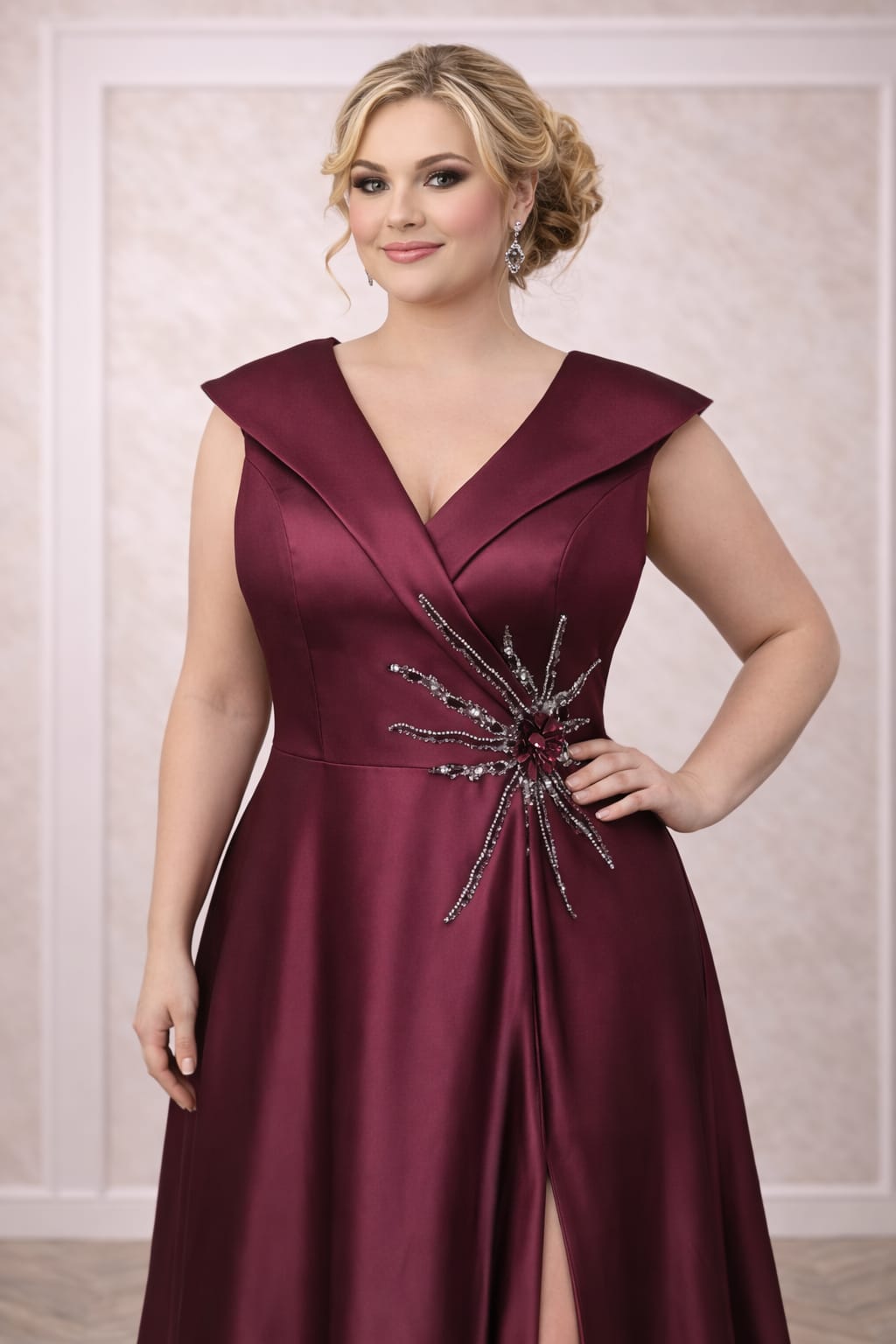 Rochia Lorena – Rochie eleganta lunga din satin cu slit pe picior