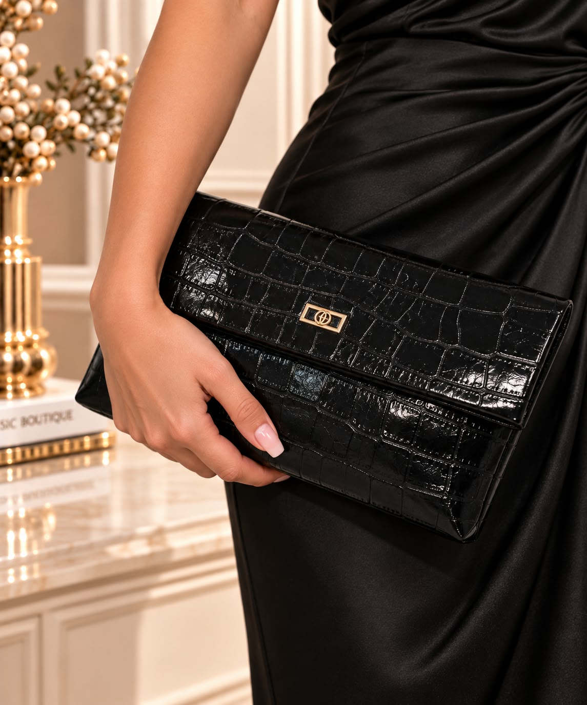 Clutch elegant cu textura crocodil