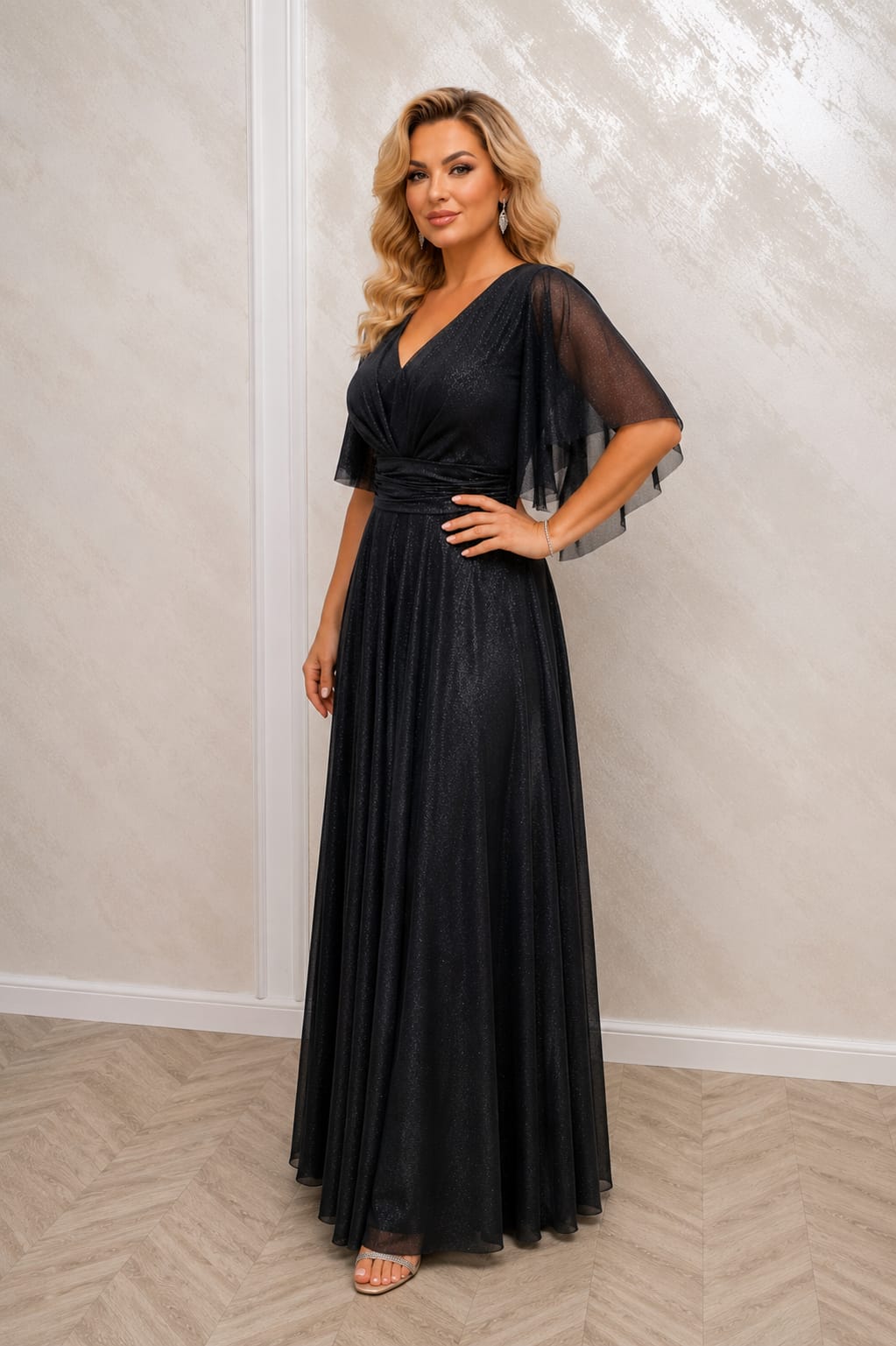 Rochie Doria  – Rochie lunga si usoara din voal sclipitor