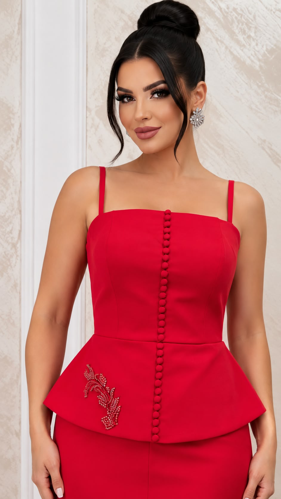 Rochie Motif midi rosie cu capa detasabila