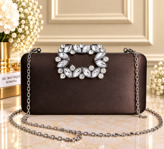 Geanta Clutch dama aspect satinat cod 1113 cu Cristale – Plic de Ocazie