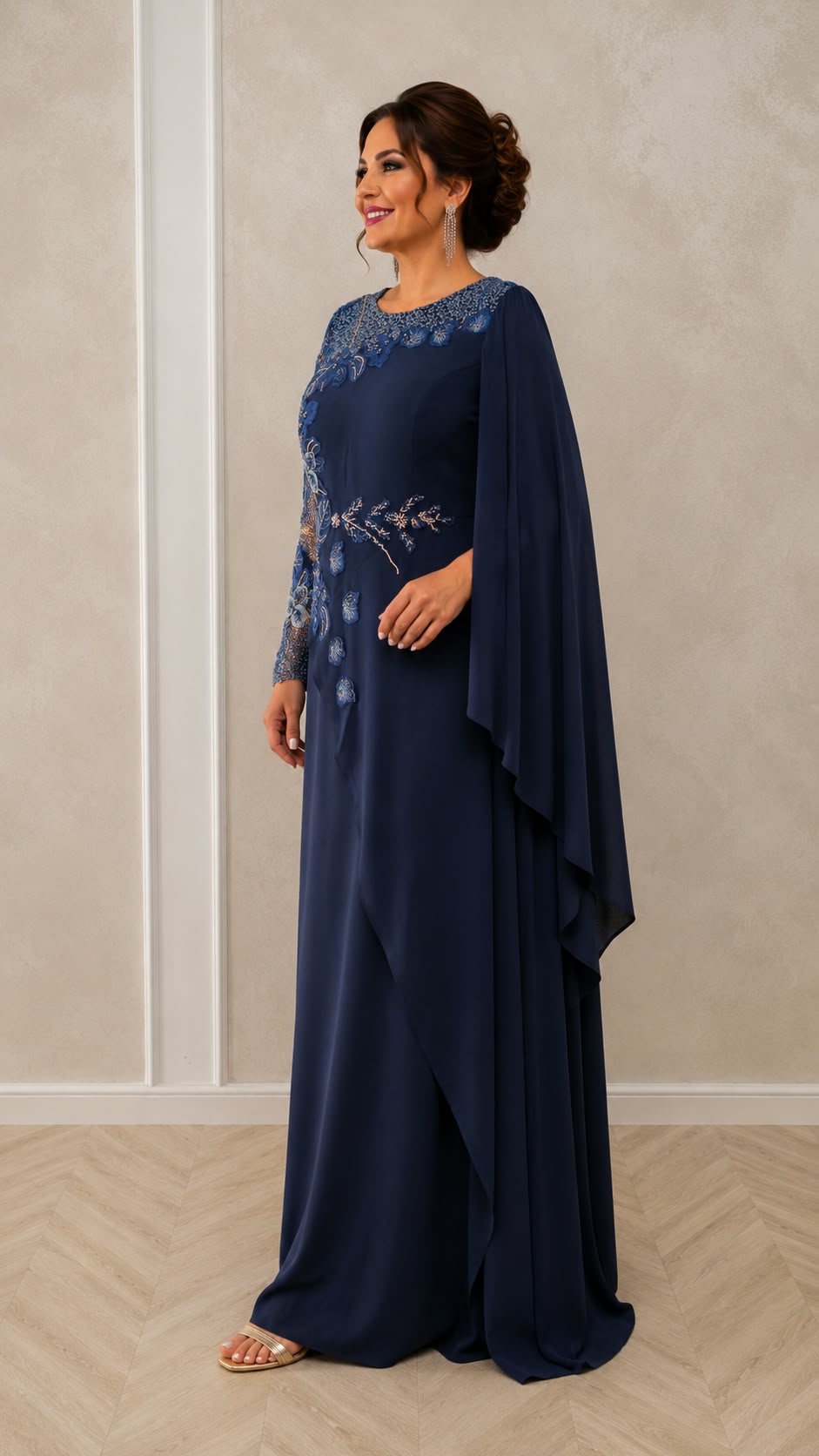 Rochia Dimelo - Rochie lunga eleganta pentru marimi mari cu broderie si perle