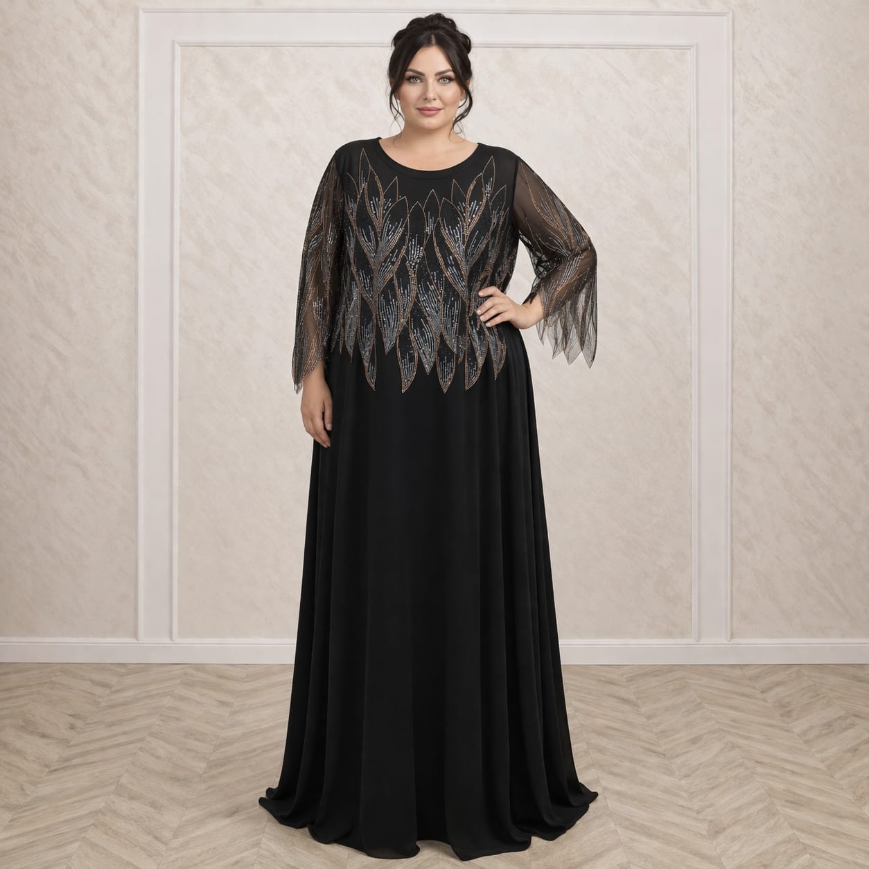 Rochia Bardot – Rochie lunga eleganta cu bolero detasabil pentru marimi mari