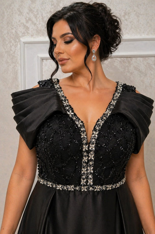 Rochie Diva - rochie lunga neagra din satin