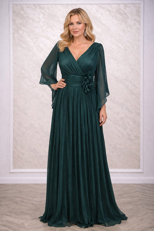 Rochia Aria - Rochie eleganta lunga din matase artificiala verde cu slit pe picior