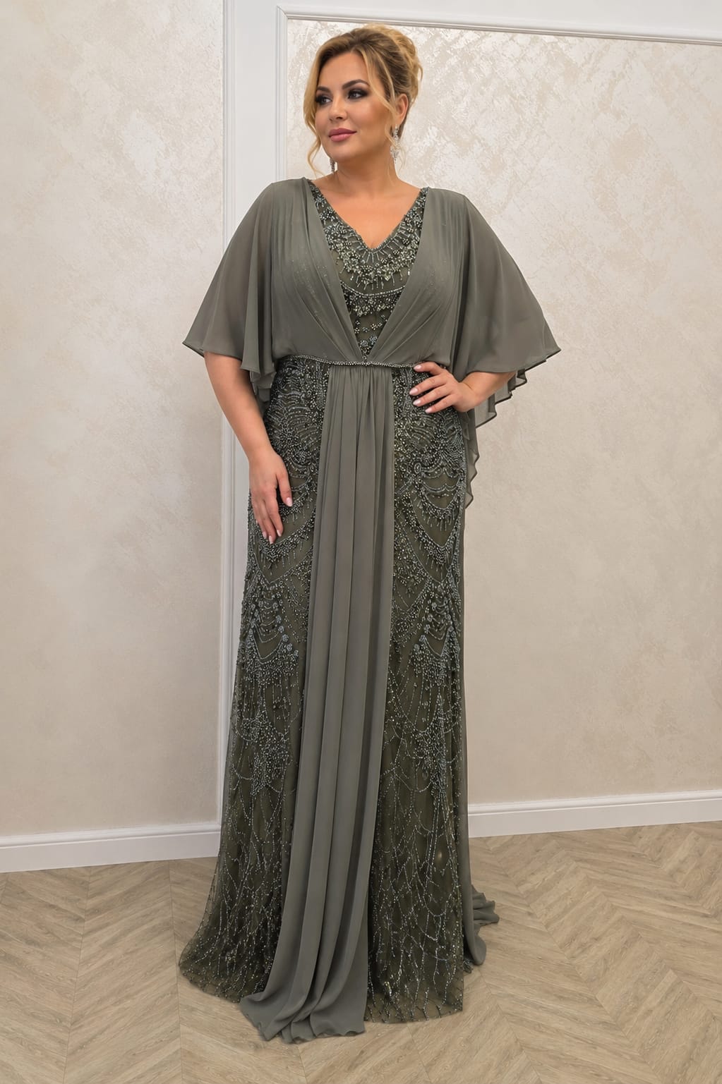Rochia Sophia – Rochie eleganta verde din dantela cu voal pentru marimi Plus Size
