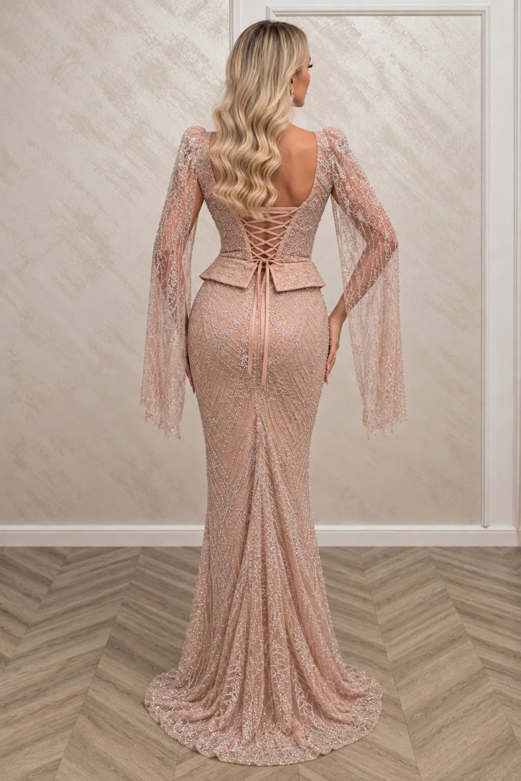 Rochie Osaka - Rochie lunga eleganta cu corset reglabil si broderie - Roz Cires