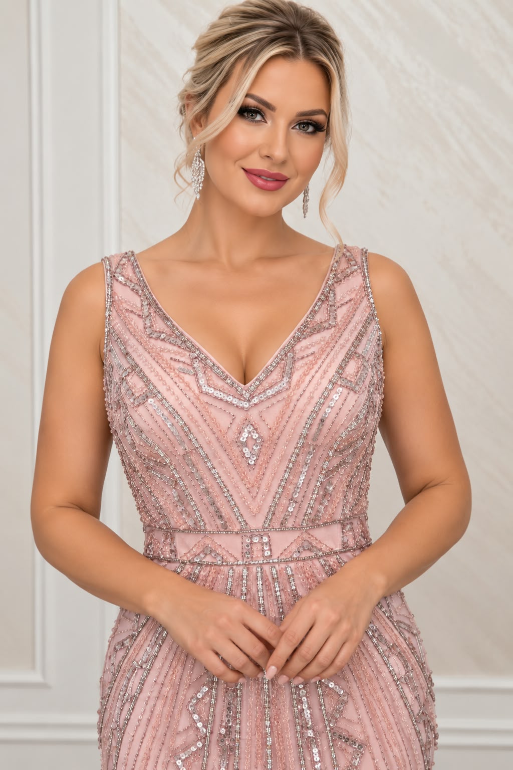 Rochie Blush Roz Pudrat din Matase cu Broderie – Editie Limitata