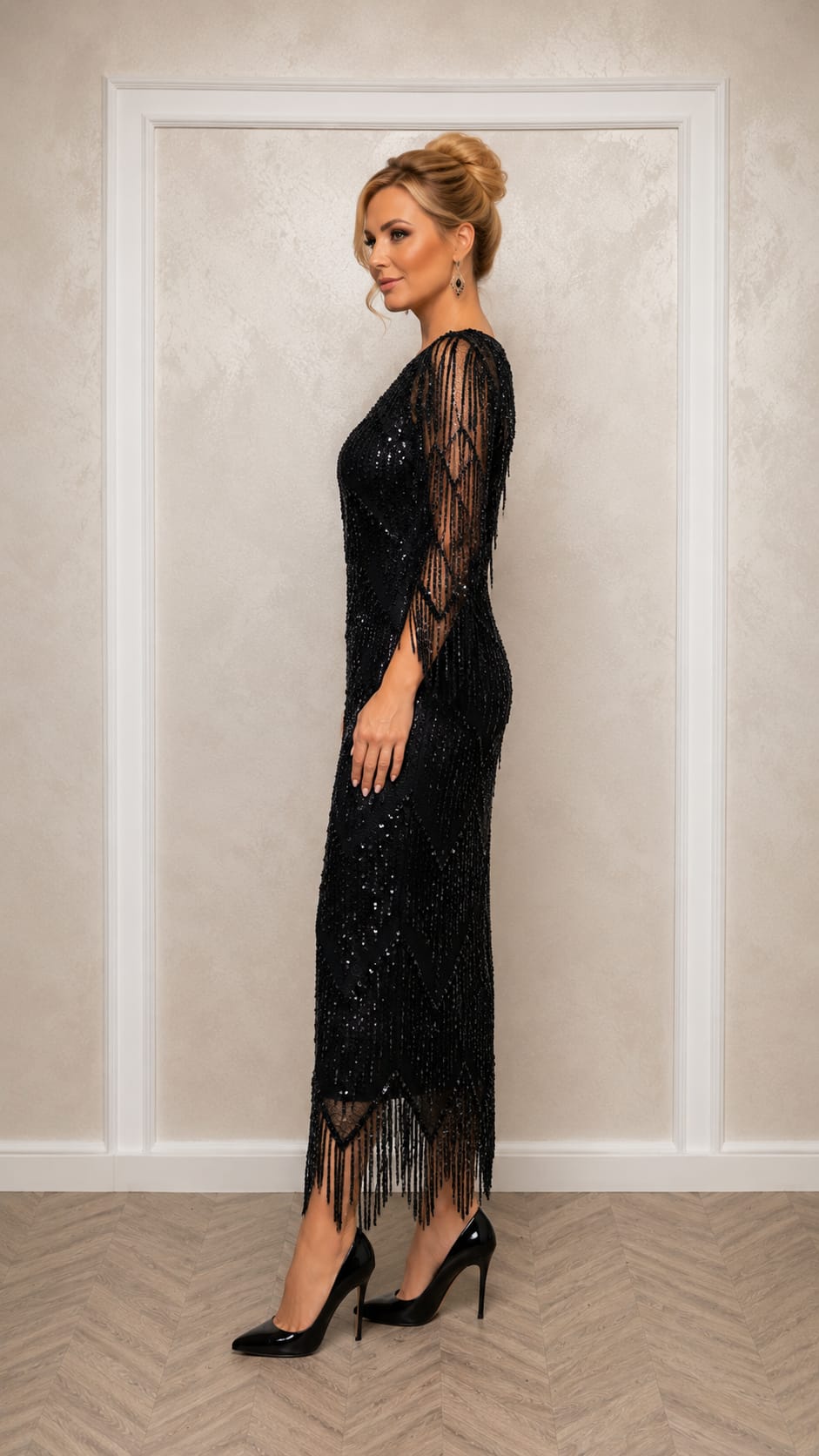 Rochia Mareza – Rochie eleganta din dantela paietata cu franjuri si efect spectaculos - 3 nuante