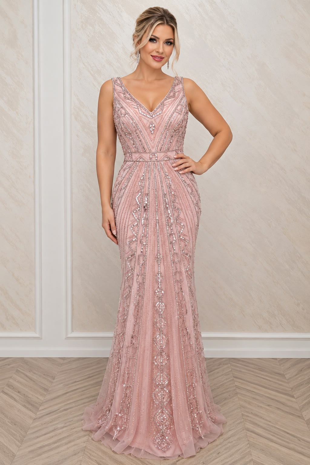 Rochie Blush Roz Pudrat din Matase cu Broderie – Editie Limitata