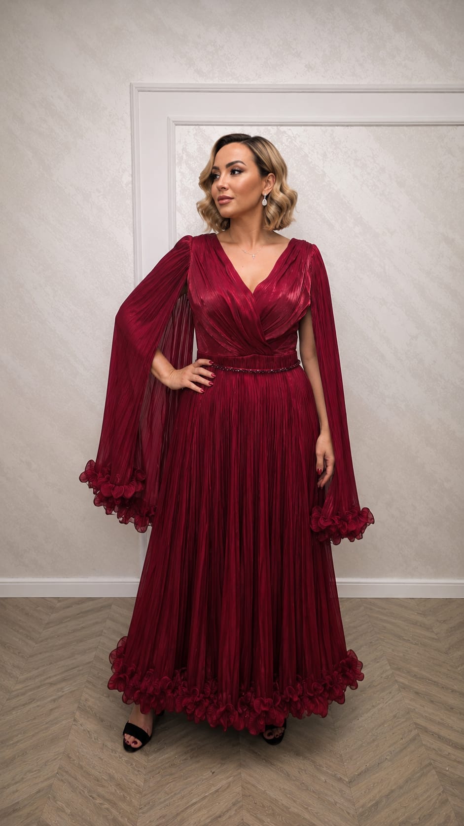 Rochia Selecta - Rochie eleganta in mai multe nuante din matase artificiala cu maneci vaporoase