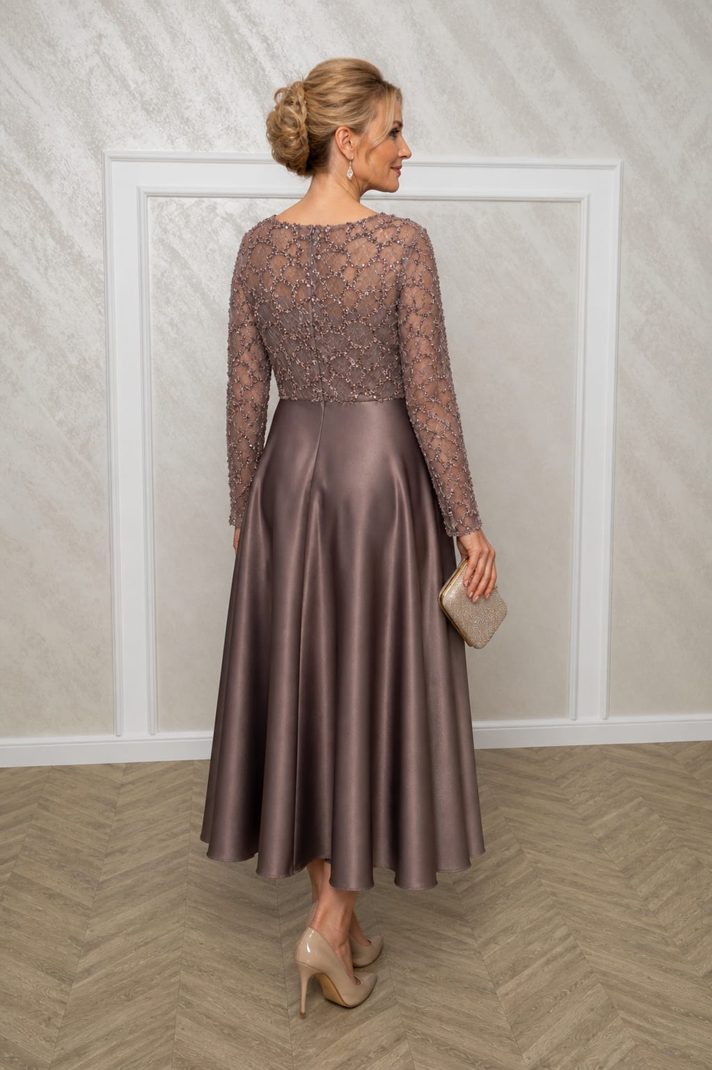Rochia Dixi - rochie eleganta lungime midi cu maneci disponibila in 3 nuante