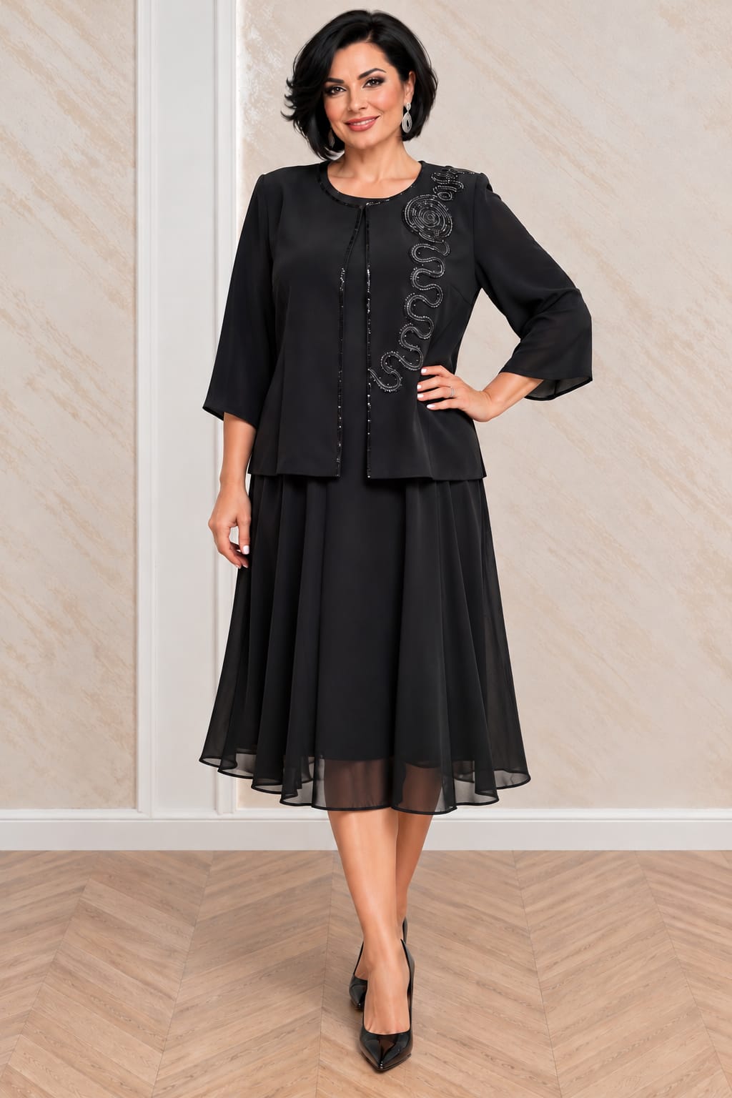 Compleu Claris cu rochie si sacou detasabil pentru nunta