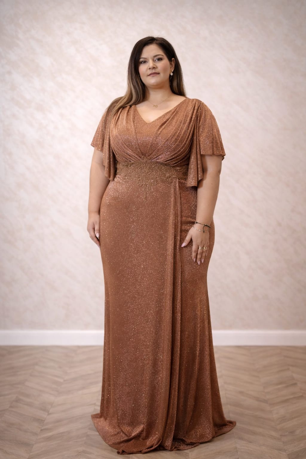 Rochia Rose-Gold – Rochie eleganta de seara din lurex, usoara și sofisticata