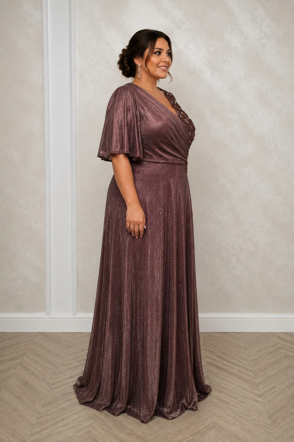 Rochie lunga eleganta marimi mari Dida din lurex cu dantela