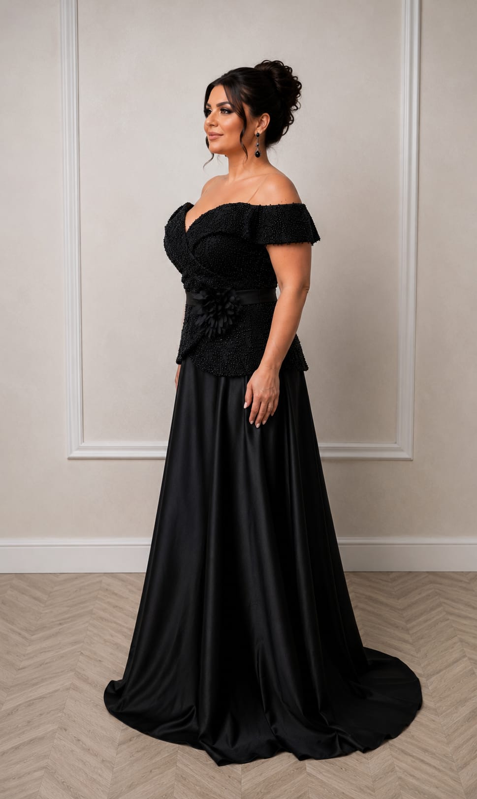 Rochia Legend – Rochie de seara din tafta cu corset paietrat si bretele cazute pe umar