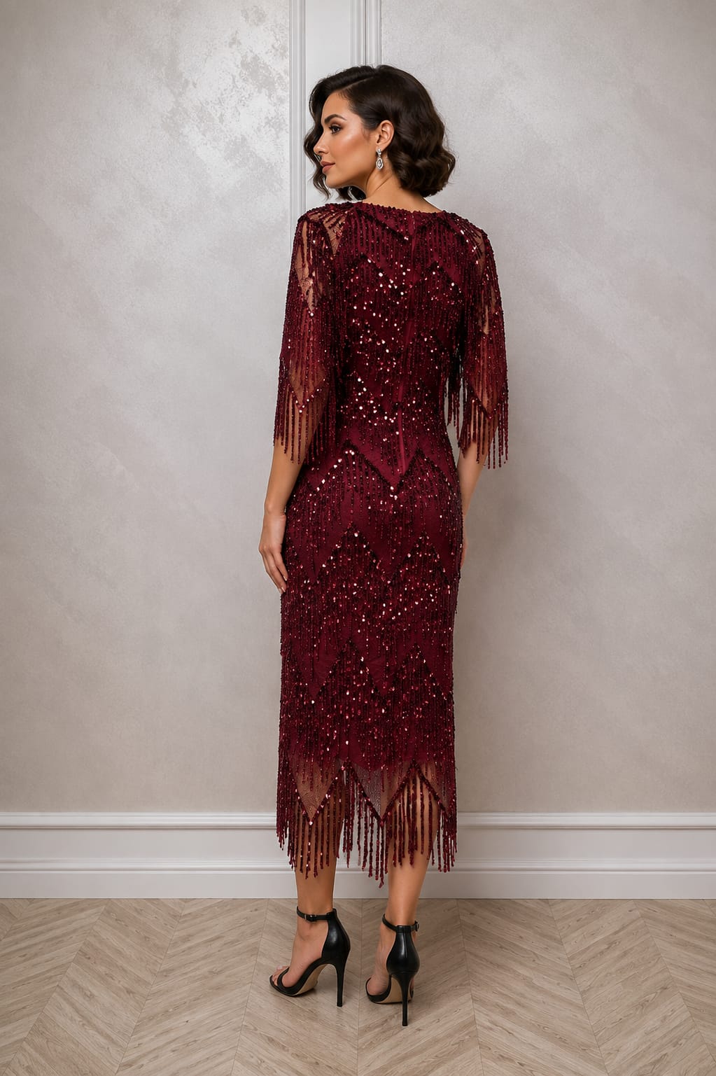 Rochia Mareza – Rochie eleganta din dantela paietata cu franjuri si efect spectaculos - 3 nuante