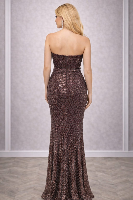 Rochia Bianca – Rochie lunga sirena eleganta din dantela perlata si satin, croi sirena