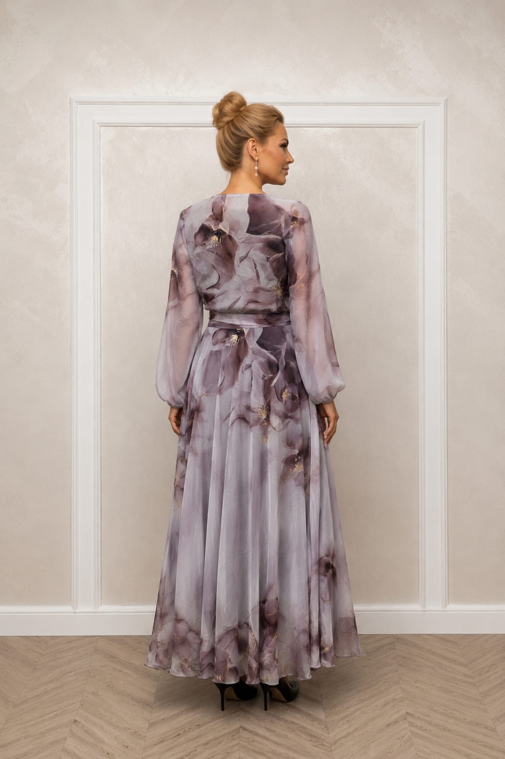 Rochie Mirena  - Rochie din organza florala, comoda si foarte usoara lungime midi-maxi
