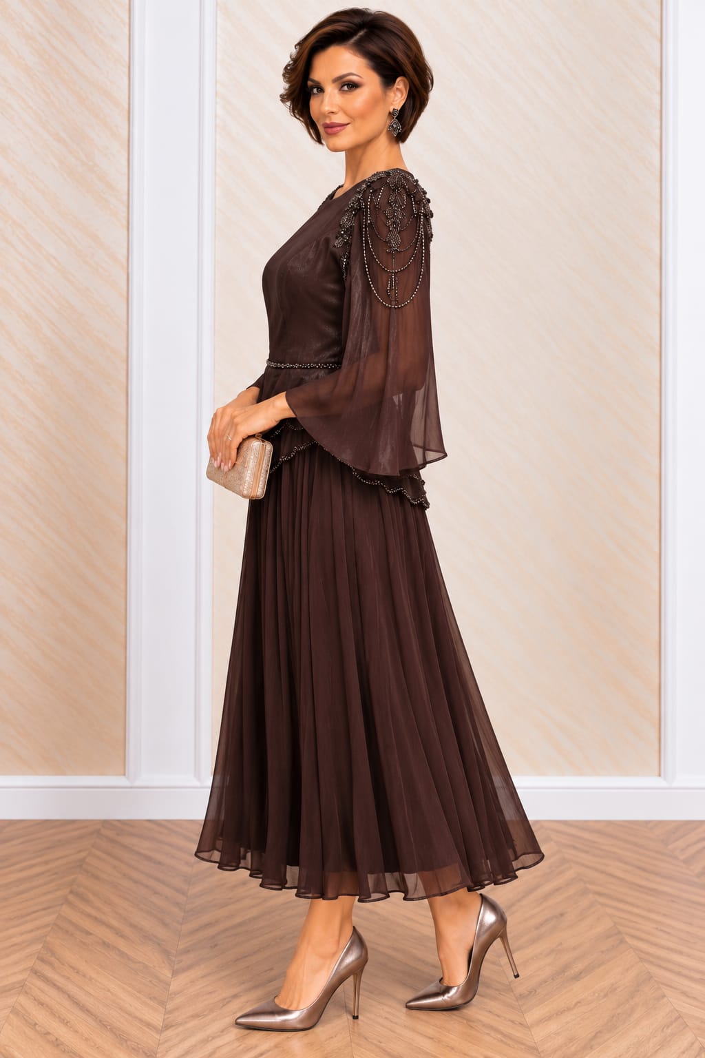 Rochie Jubilee-Rochie  eleganta din matase organica si voal cu perle