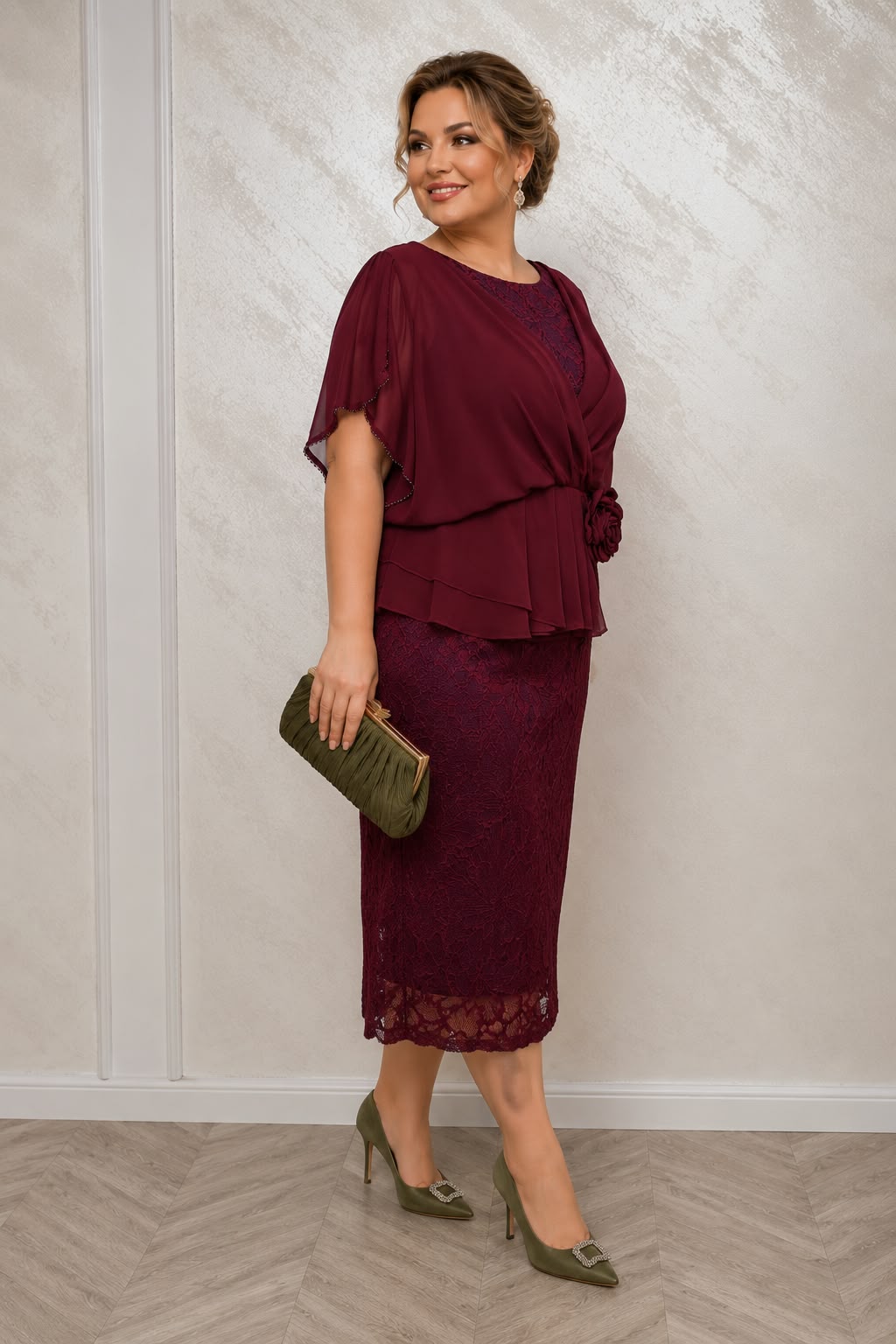 Rochia Onelia - Rochie eleganta bordo din dantela Chantilly