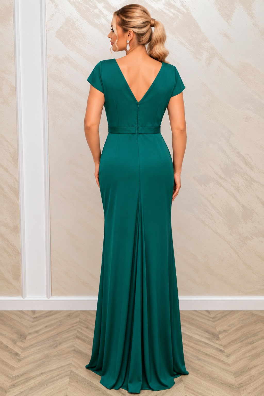 Rochia Danca -Rochie verde smarald lunga din Satin premium cu pliseuri
