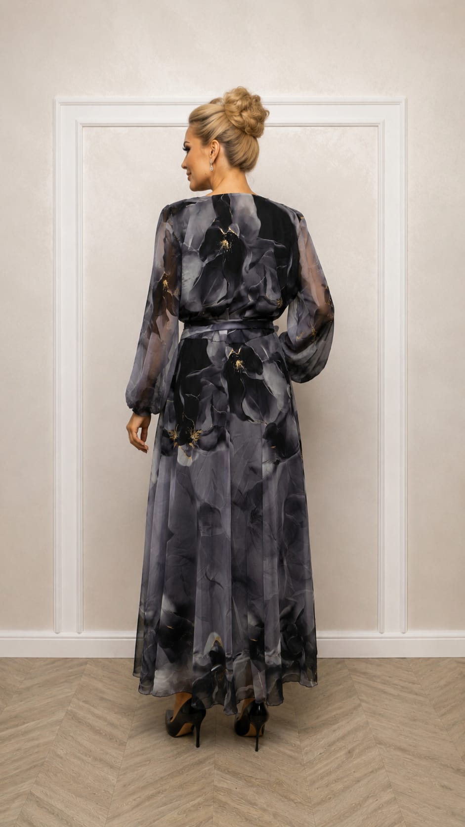Rochie Mirena  - Rochie din organza florala, comoda si foarte usoara lungime midi-maxi