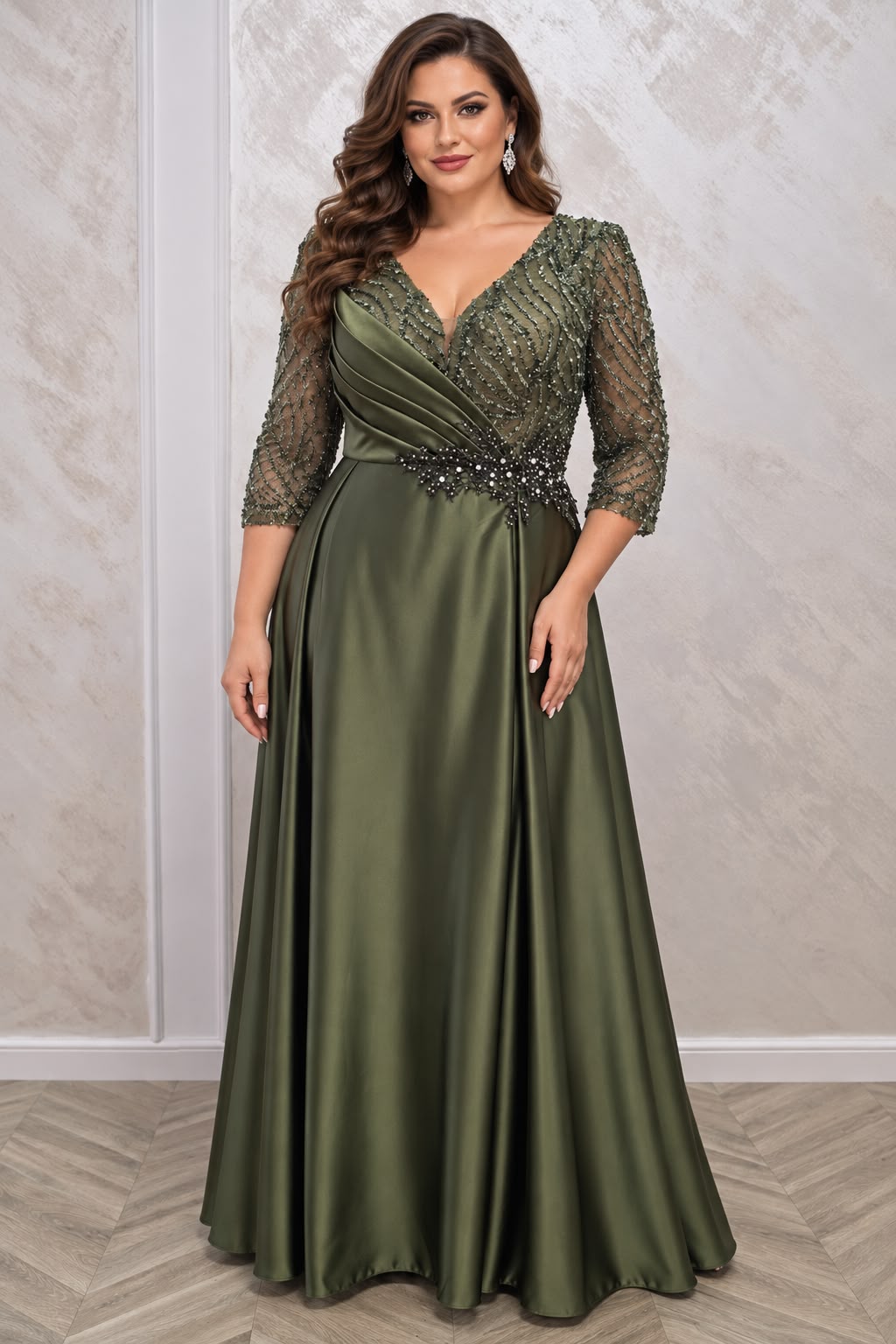 Rochia Lucia – Rochie lunga din satin cu dantela paietata si slit elegant pe picior