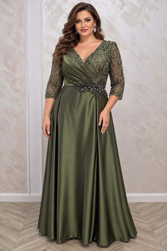 Rochia Lucia – Rochie lunga din satin cu dantela paietata si slit elegant pe picior