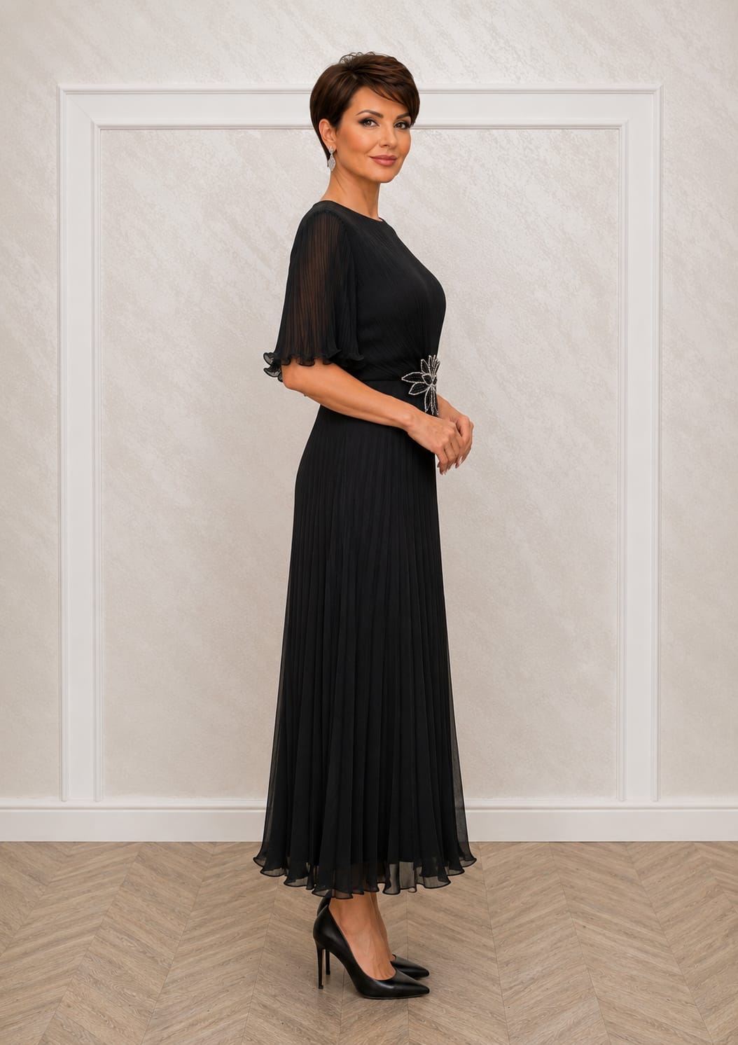 Rochia Dida Midi – Rochie eleganta din voal plisat, usoara si rafinata