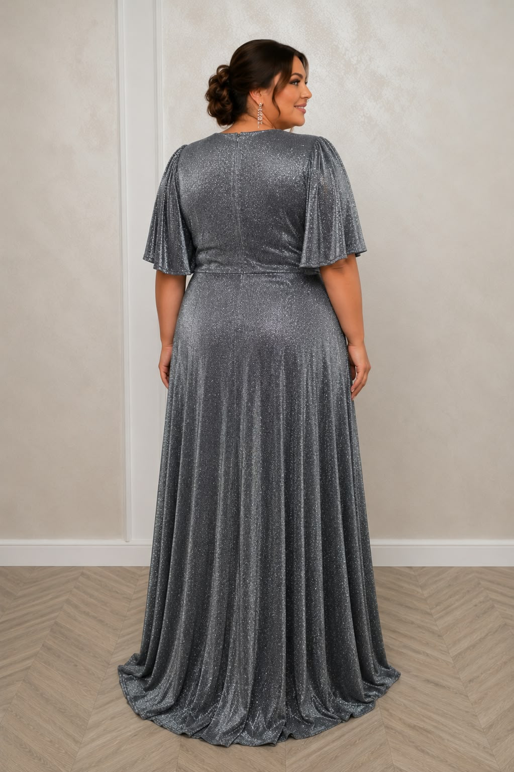 Rochie lunga eleganta marimi mari Dida din lurex cu dantela