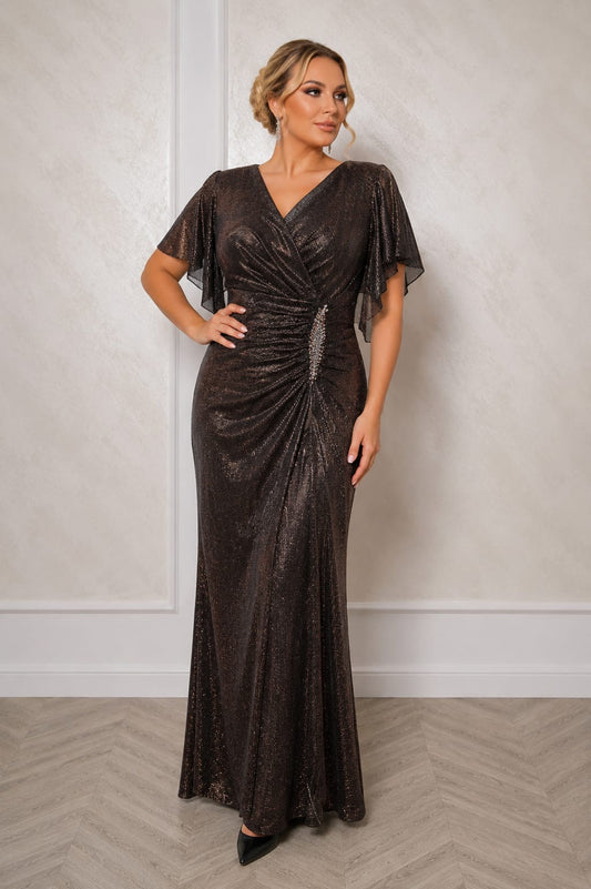 Rochie Adria – Rochie lunga eleganta cu efect metalizat, pentru siluete plus size