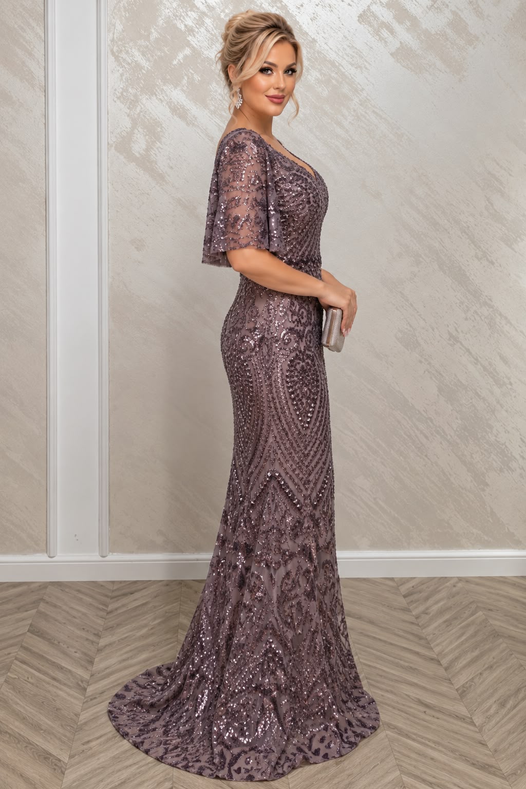 Rochia Iona cu paiete – rochie eleganta pentru nunta si marimi mari
