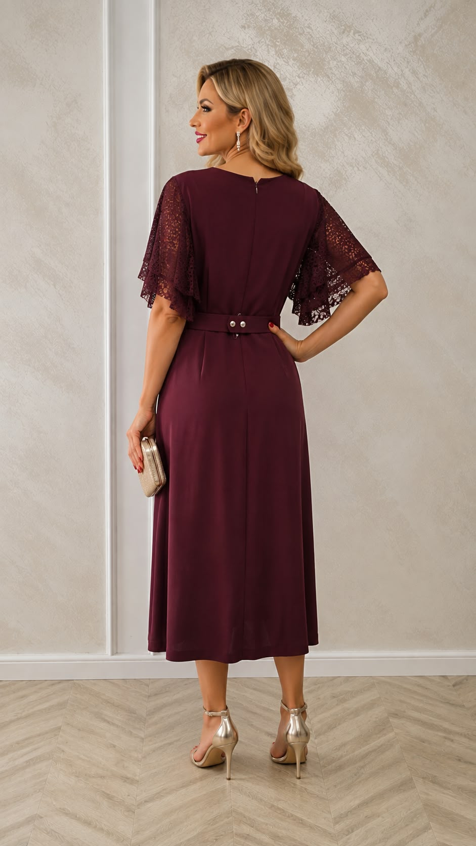 Rochia Marimar – rochie eleganta din stofa cu maneci din dantela disponibila in trei culori