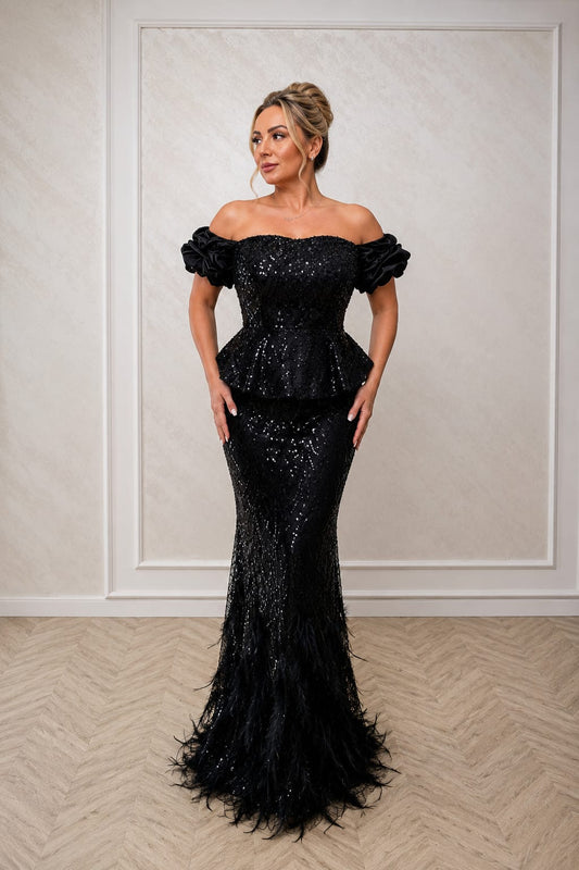 Rochia Estera Royale - Rochie deosebita din dantela cu paiete si pene disponibilain 2 nuante