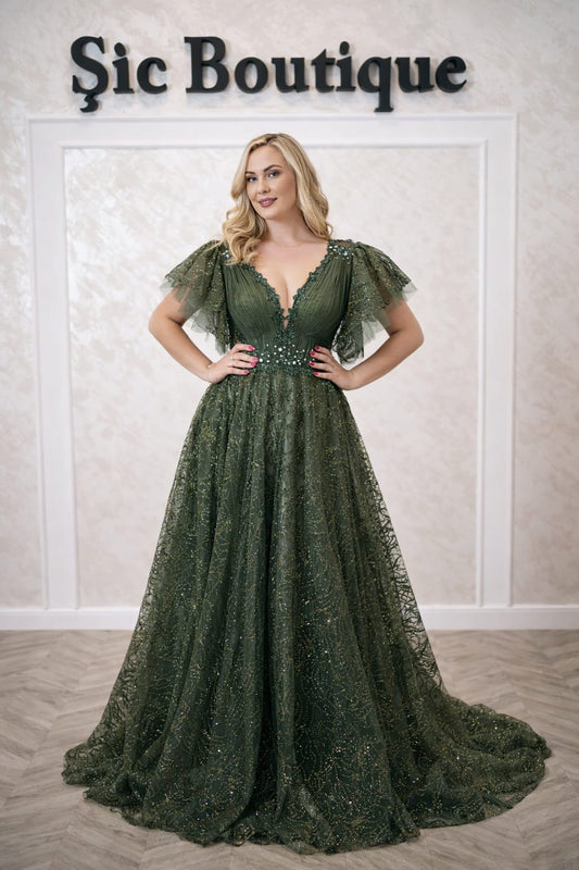 Rochia Printes – Rochie lunga  tip printesa, cu paiete si corset reglabil