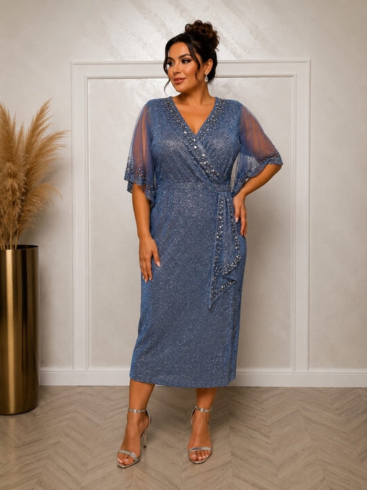 Rochia Cora Midi – Rochie lungime midi din lurex stralucitor cu efect cameleonic