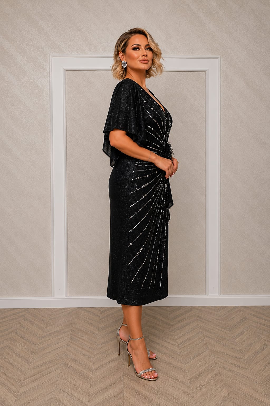Rochia Cupra Midi – Rochie leganta stralucitoare cu efect cameleon potrivita atat pentru marimi medii cat si marimi plus size