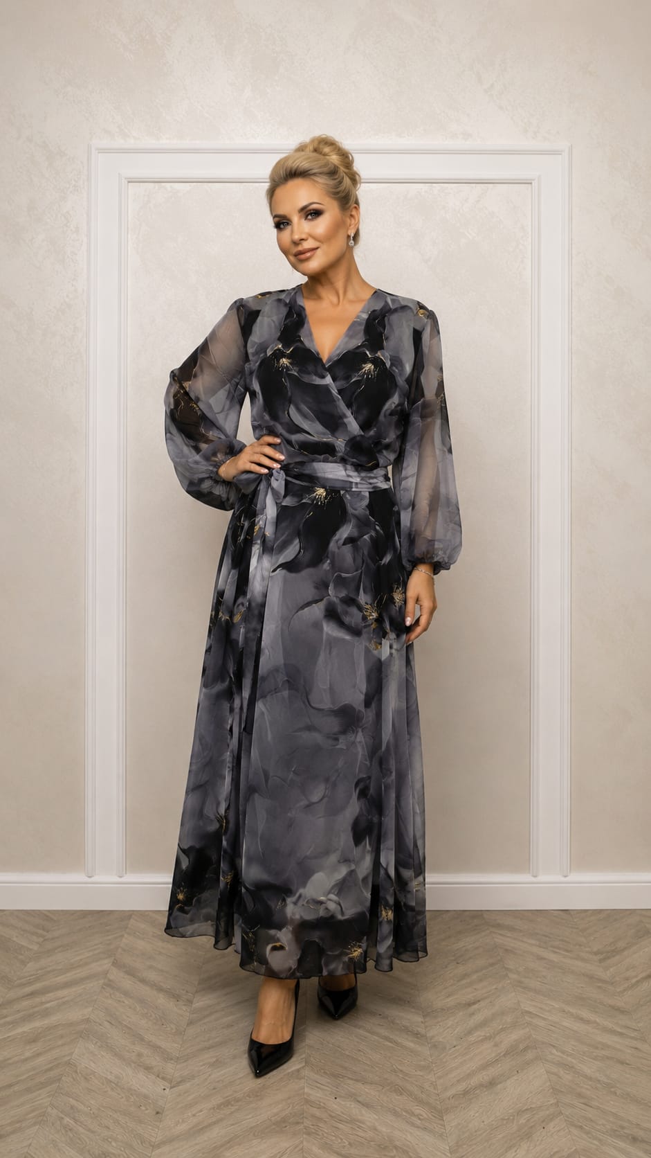 Rochie Mirena  - Rochie din organza florala, comoda si foarte usoara lungime midi-maxi