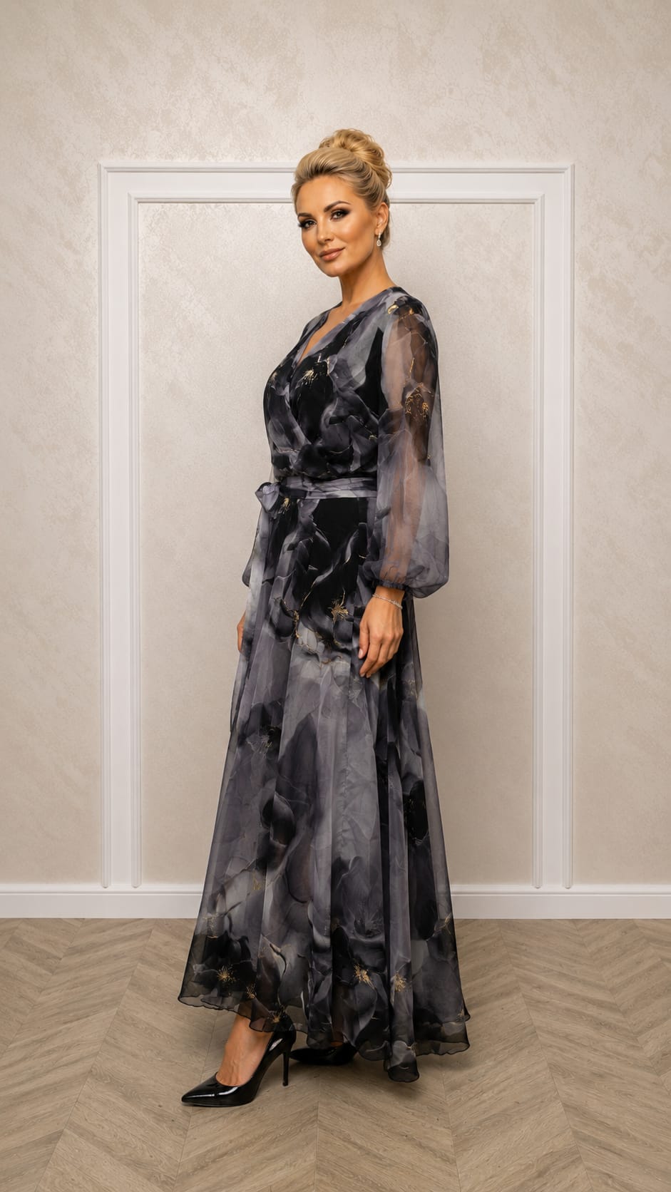 Rochie Mirena  - Rochie din organza florala, comoda si foarte usoara lungime midi-maxi