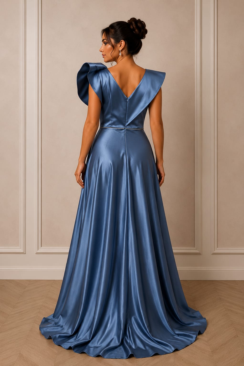 Rochia Naomi – rochie lunga pentru evenimente satin premium in nuante de verde smarald si baby blue